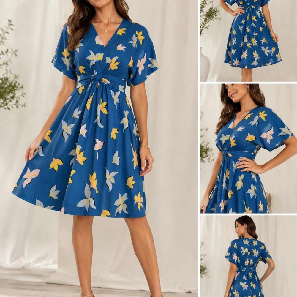 Blue floral dress with yellow